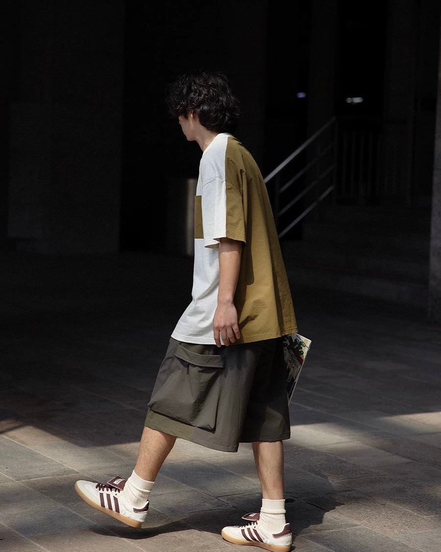 Contrast color stitching work short sleeves