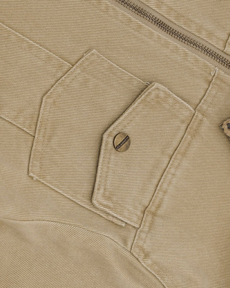 Leopard-print panel utility jacket