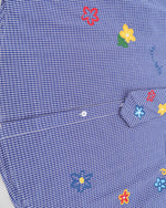 小花柄チェック柄半袖シャツ