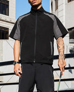 Stand collar colorblock short sleeve jacket