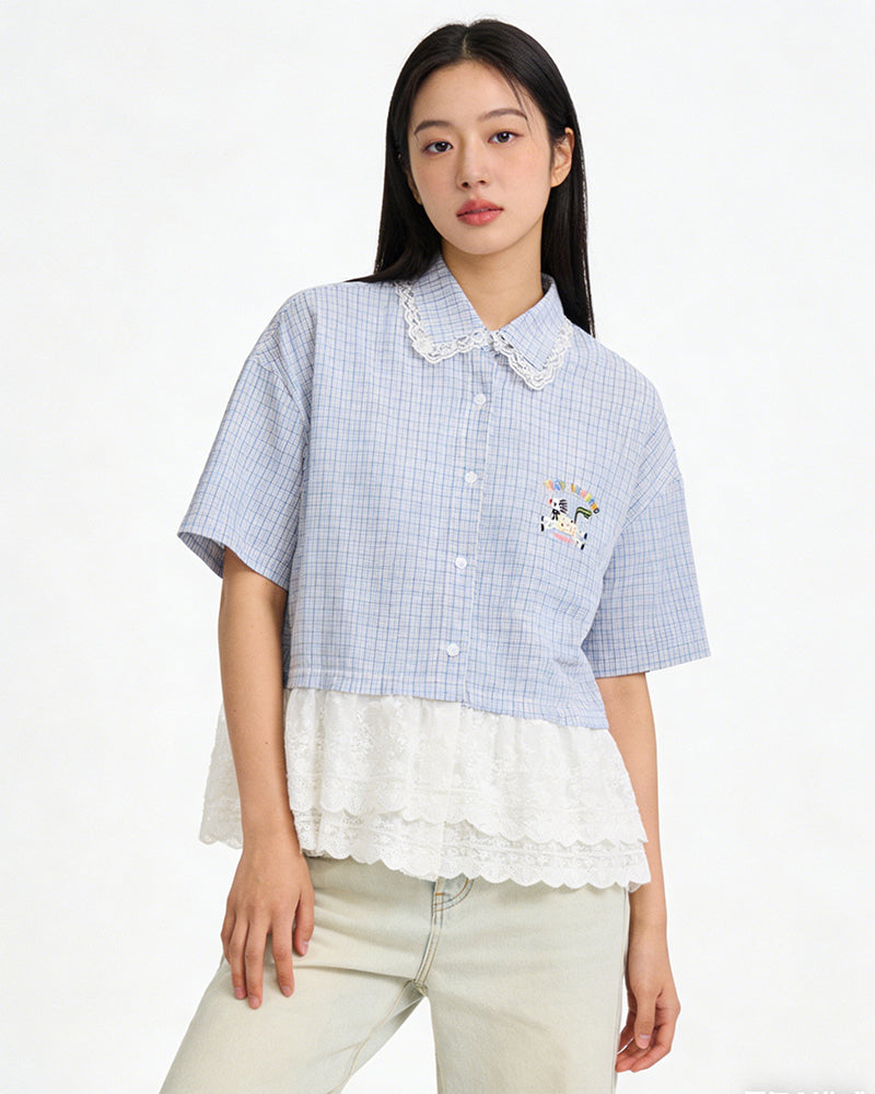 Lace-Paneled Short-Sleeve Shirt
