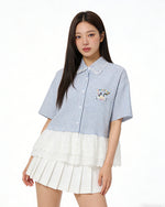 Lace-Paneled Short-Sleeve Shirt