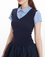 Fake two-piece short sleeves