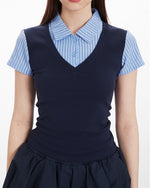 Fake two-piece short sleeves