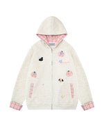 チェック刺繍フード付きスウェットシャツジャケット