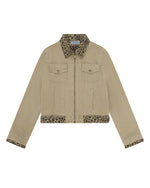 Leopard-print panel utility jacket