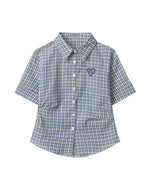 허리 캐주얼 플레드 반팔 셔츠