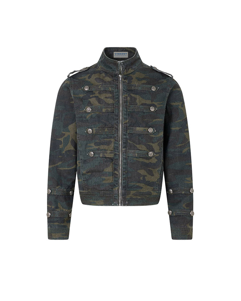 Double-breasted stand-collar jacket
