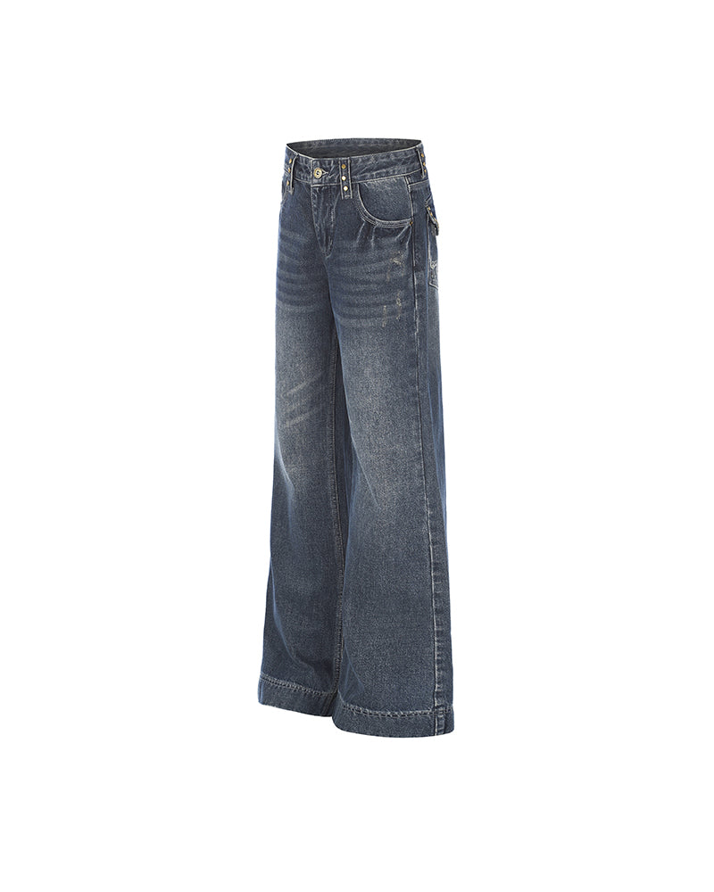 Washed straight-leg trousers