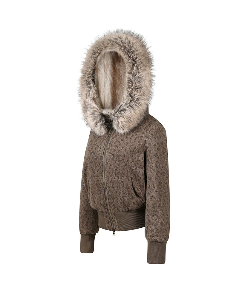 Leopard-print hooded jacket