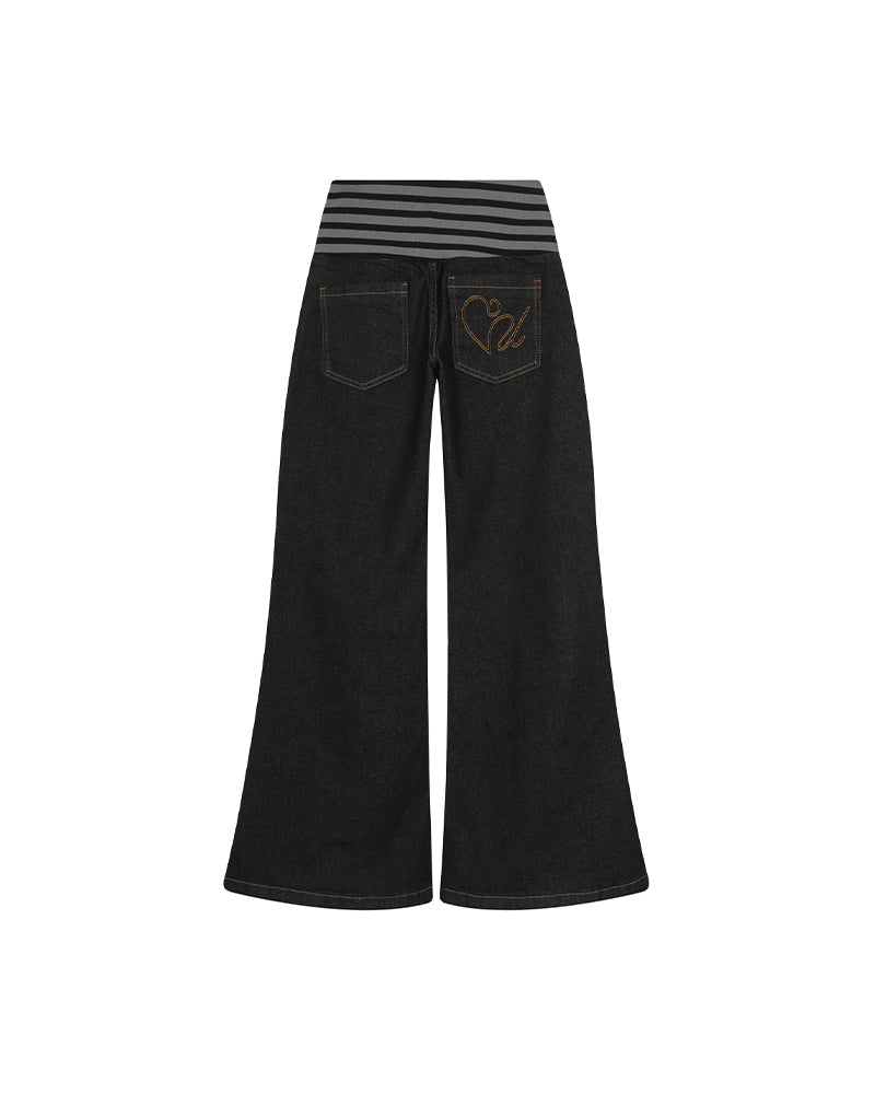 Paneled casual denim trousers