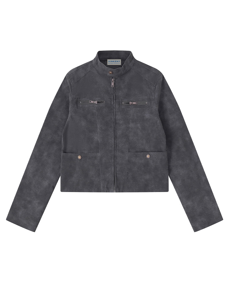 Stand-collar zip-up jacket