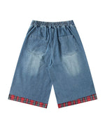 빈티지 플레드 크롭 데님 반바지