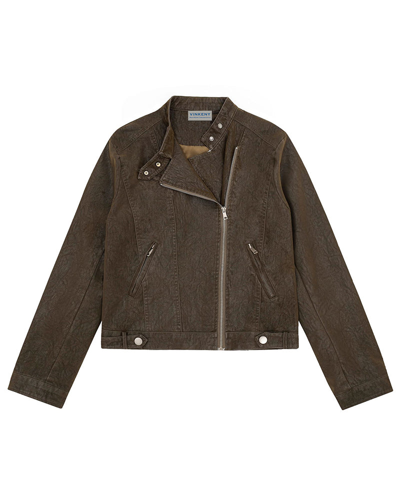 Distressed stand-collar jacket