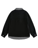 チェック柄パッチワークフェイクツーピースジャケット