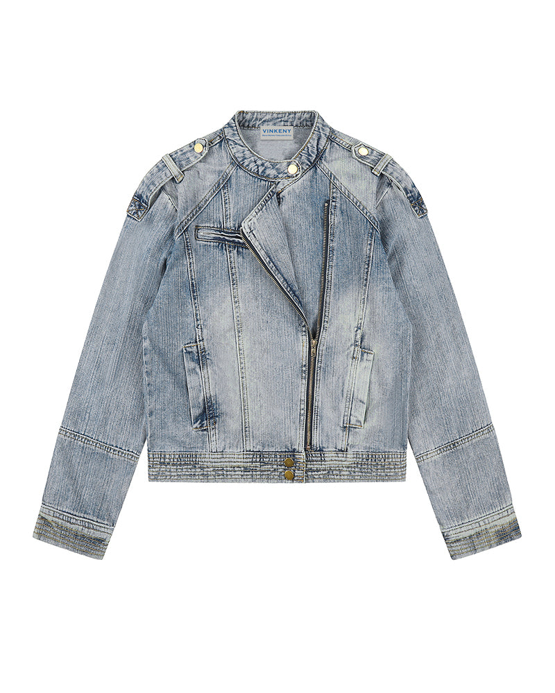 Distressed denim jacket
