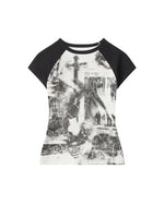 楽しいカラーブロックプリントの半袖