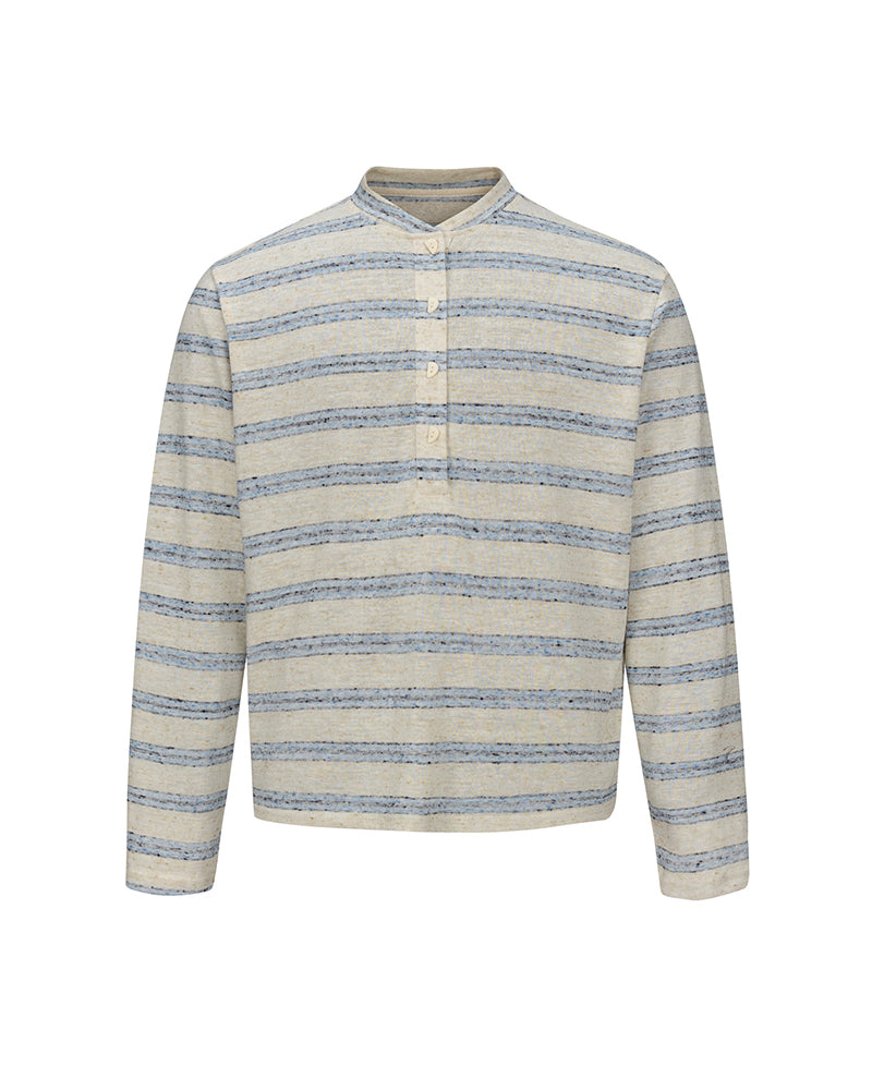 Striped long-sleeve Henley shirt