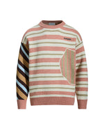 刺繍入りコントラストストライプセーター