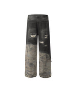 迷彩パッチワークストレートレッグパンツ