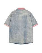 刺繍コントラスト半袖シャツ