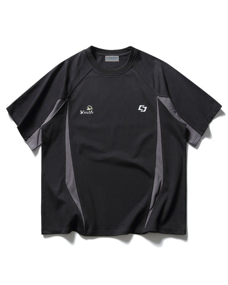 Retro contrast color stitching short sleeves