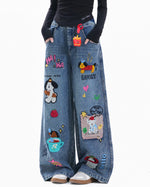 Cartoon washed straight jeans