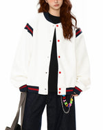 Embroidered contrasting casual baseball jacket