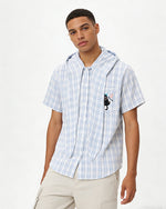 Plaid Short-Sleeve Hooded Shirt
