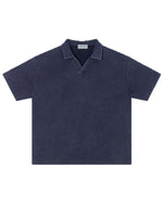 235g Distressed waffle-knit polo shirt