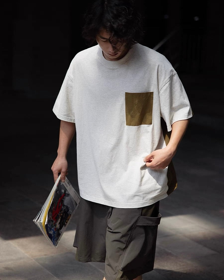 Contrast color stitching work short sleeves