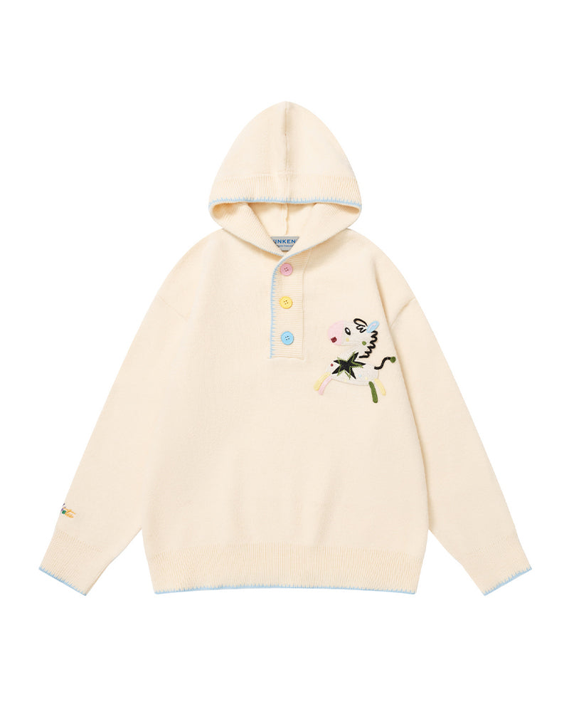 刺繍入りフード付きセーター
