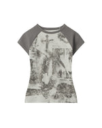 楽しいカラーブロックプリントの半袖