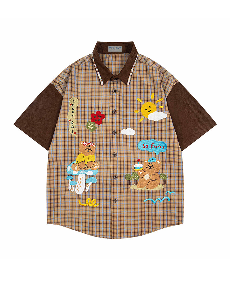 Contrast color panel short sleeve shirt