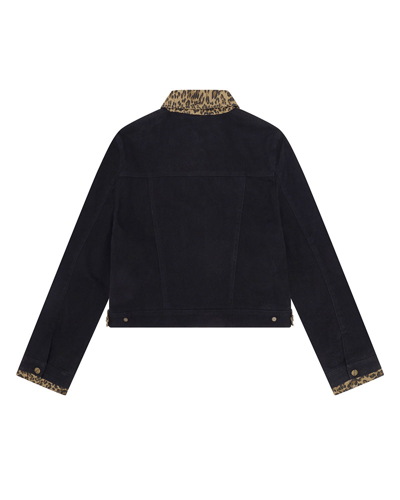 Leopard-print panel utility jacket