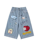 Cartoon Embroidered Cropped Casual Shorts