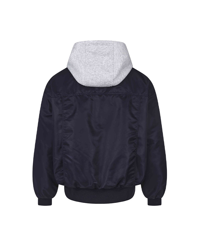 Faux-layered hooded jacket with paneling