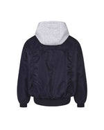 Faux-layered hooded jacket with paneling