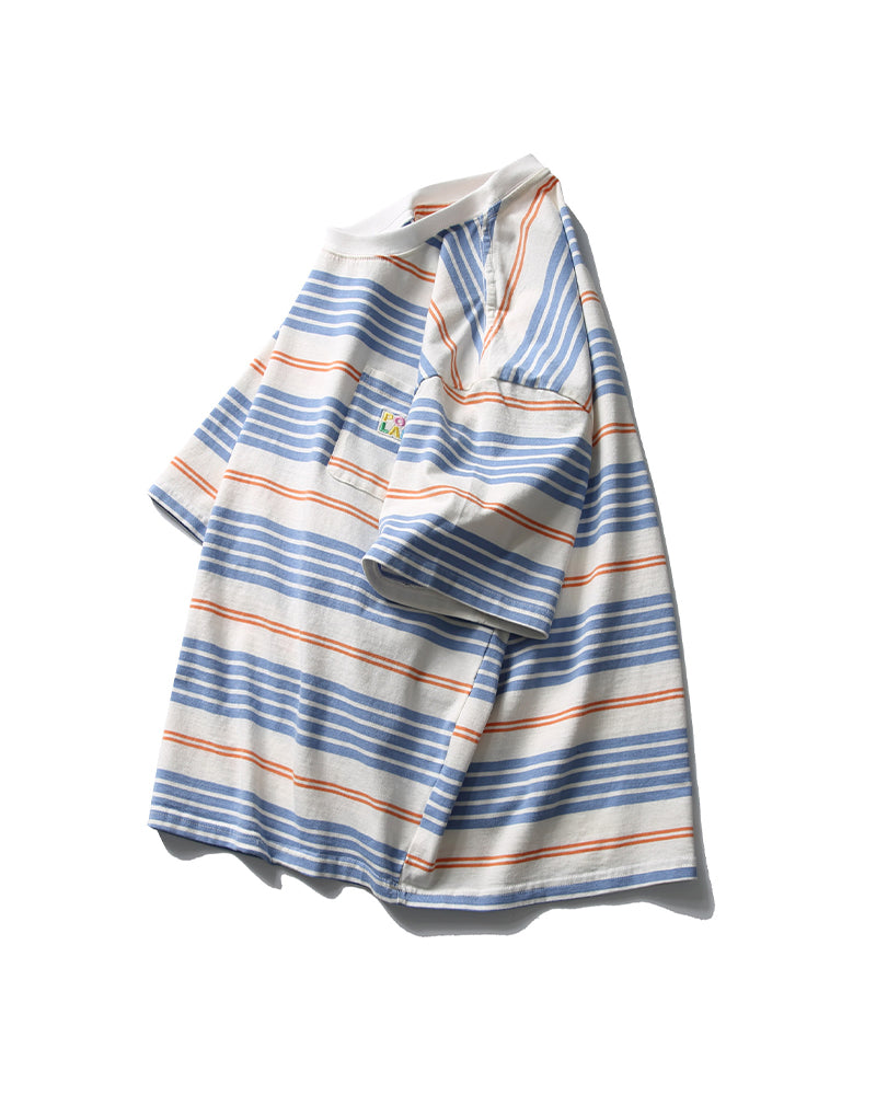 Colorful striped short sleeves with embroidered logo