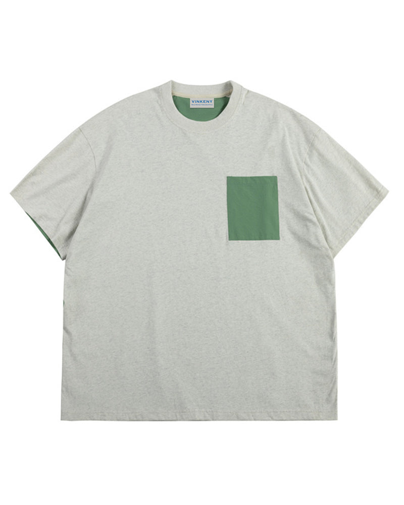 Contrast color stitching work short sleeves