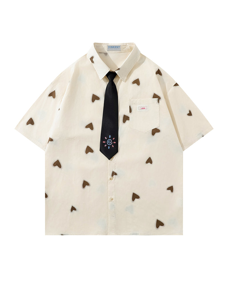 Heart print short-sleeved shirt