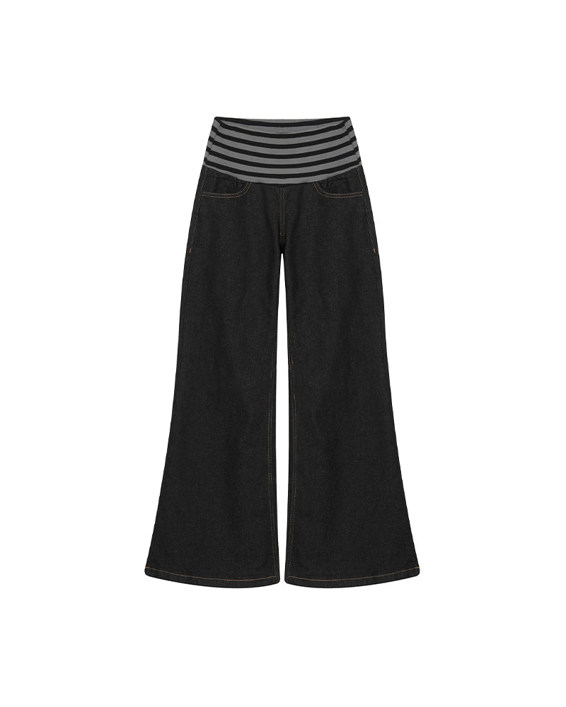 Paneled casual denim trousers