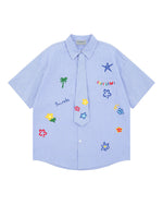 小花柄チェック柄半袖シャツ