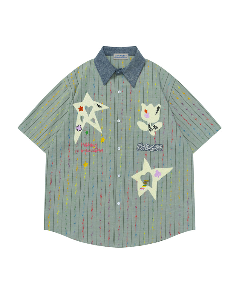 楽しい刺繍の半袖シャツ