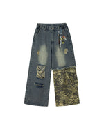 コントラストカラーパネルデニムパンツ