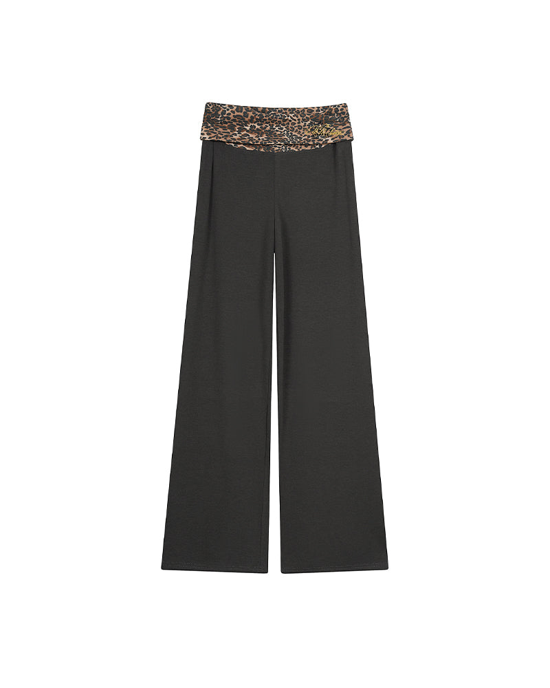 Leopard-print panel trousers