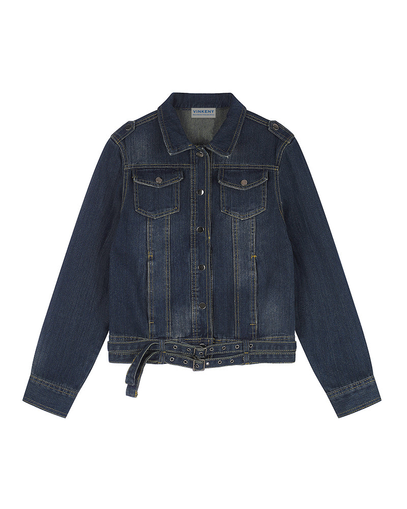Double-belt denim jacket