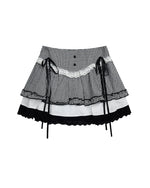 콘트라스트 컬러 플레드 스커트