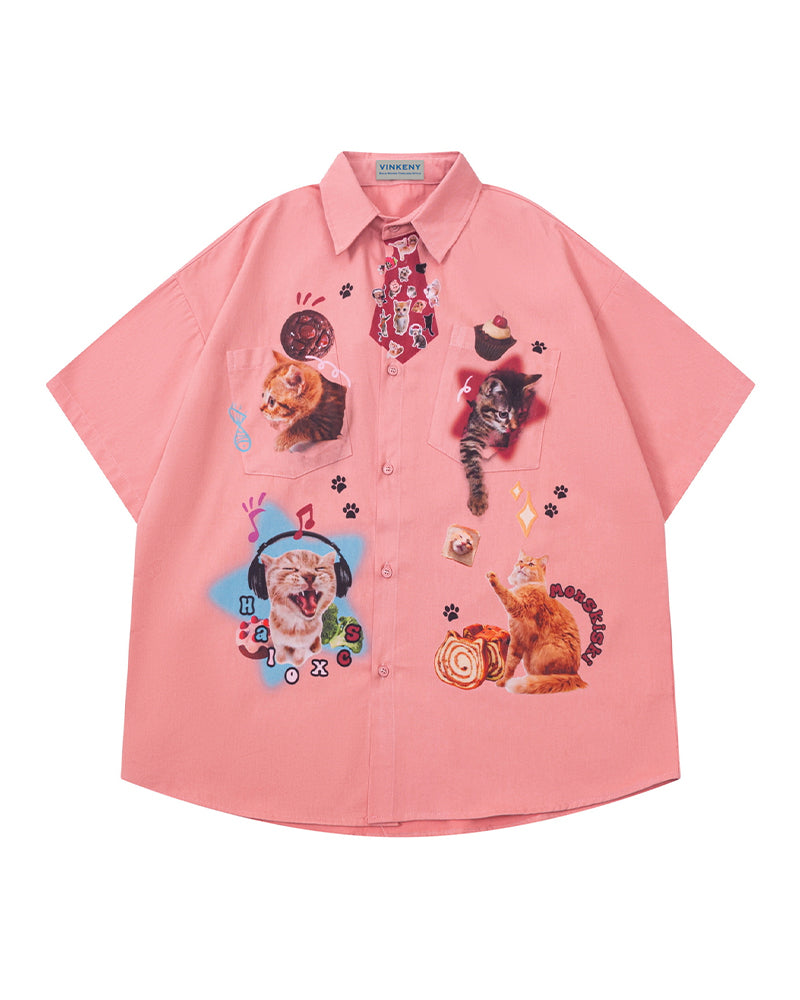Cute cat short sleeve shirt