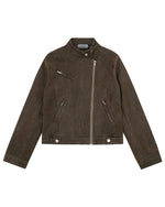 Distressed stand-collar jacket